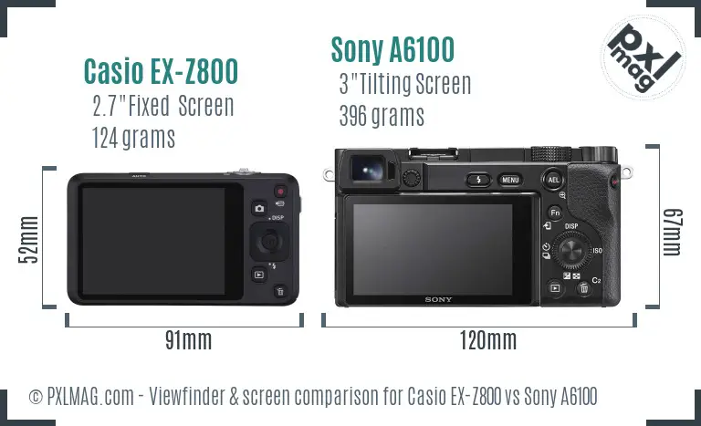 Casio EX-Z800 vs Sony A6100 Screen and Viewfinder comparison Casio EX-Z800 vs Sony A6100 Screen and Viewfinder comparison