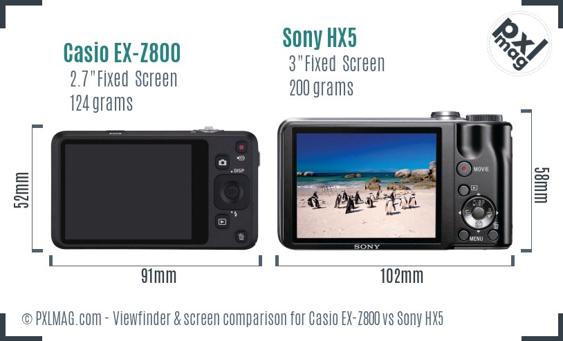 Casio EX-Z800 vs Sony HX5 Screen and Viewfinder comparison