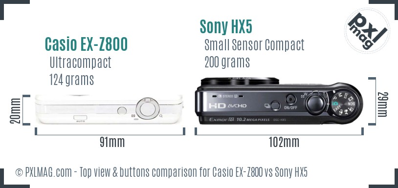 Casio EX-Z800 vs Sony HX5 top view buttons comparison