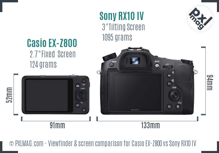 Casio EX-Z800 vs Sony RX10 IV Screen and Viewfinder comparison