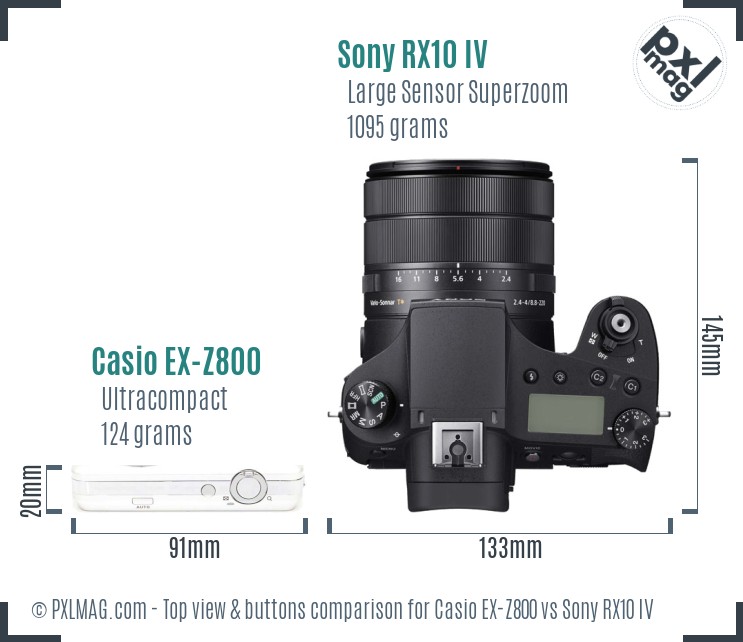 Casio EX-Z800 vs Sony RX10 IV top view buttons comparison