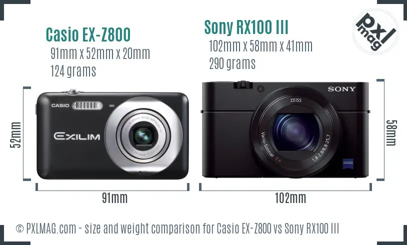 Casio EX-Z800 vs Sony RX100 III size comparison