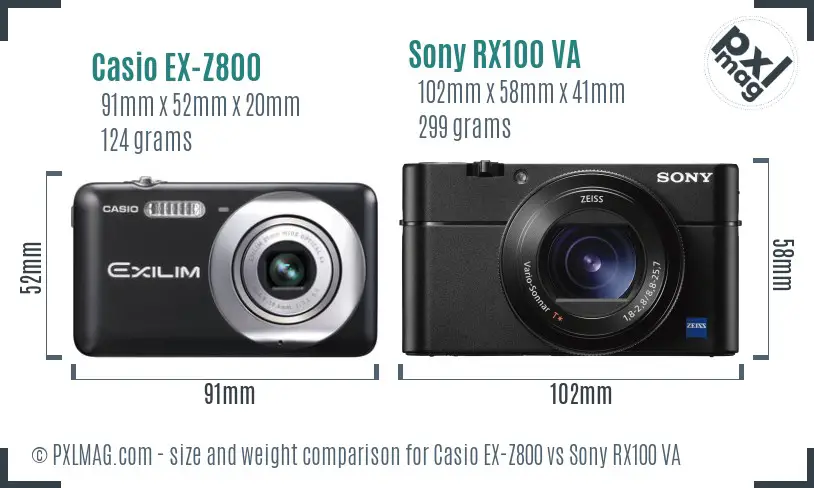 Casio EX-Z800 vs Sony RX100 VA size comparison