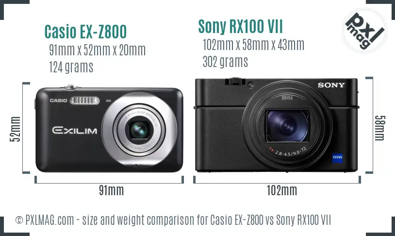 Casio EX-Z800 vs Sony RX100 VII size comparison