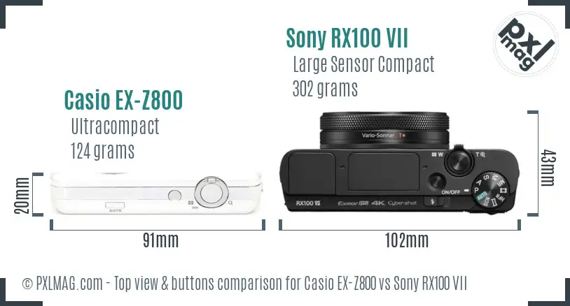 Casio EX-Z800 vs Sony RX100 VII top view buttons comparison