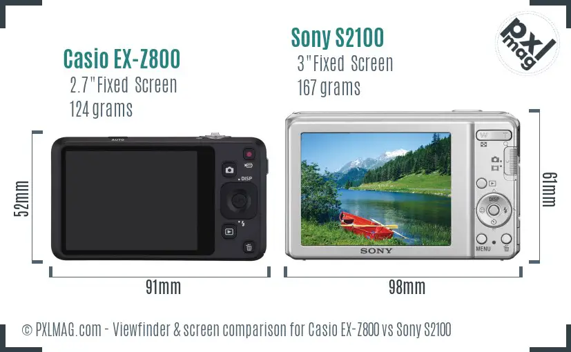 Casio EX-Z800 vs Sony S2100 Screen and Viewfinder comparison Casio EX-Z800 vs Sony S2100 Screen and Viewfinder comparison
