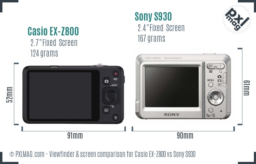 Casio EX-Z800 vs Sony S930 Screen and Viewfinder comparison