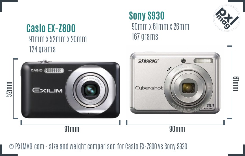 Casio EX-Z800 vs Sony S930 size comparison