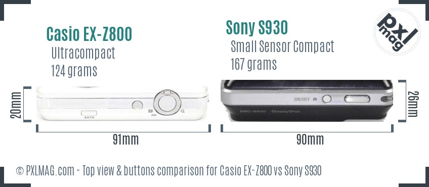 Casio EX-Z800 vs Sony S930 top view buttons comparison