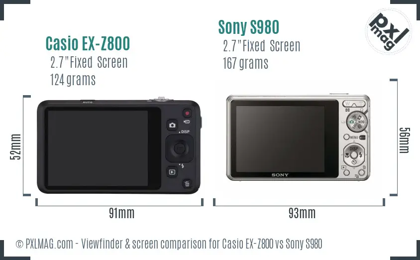 Casio EX-Z800 vs Sony S980 Screen and Viewfinder comparison