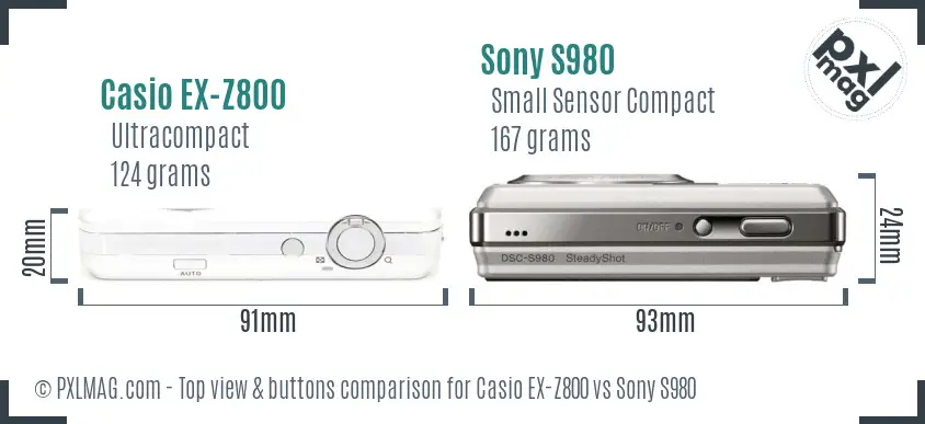 Casio EX-Z800 vs Sony S980 top view buttons comparison