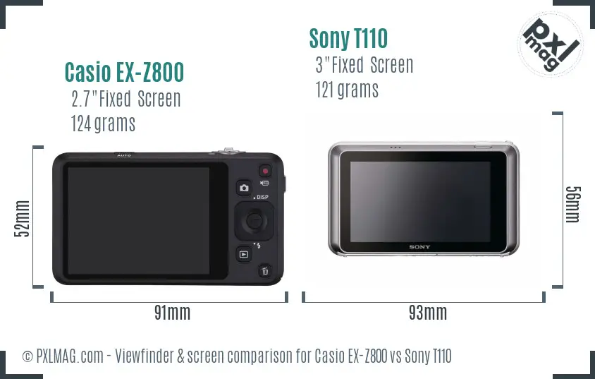 Casio EX-Z800 vs Sony T110 Screen and Viewfinder comparison