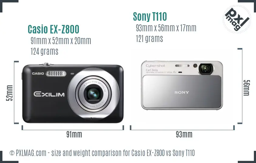 Casio EX-Z800 vs Sony T110 size comparison