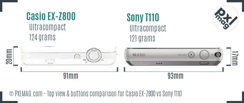 Casio EX-Z800 vs Sony T110 top view buttons comparison