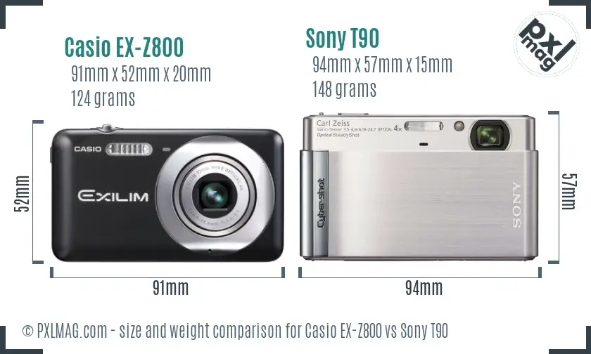 Casio EX-Z800 vs Sony T90 size comparison