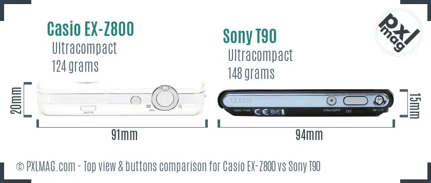 Casio EX-Z800 vs Sony T90 top view buttons comparison