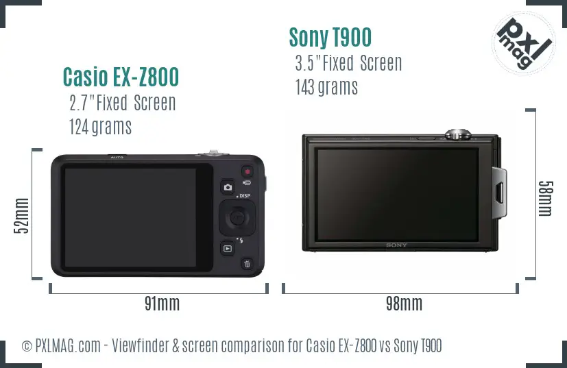 Casio EX-Z800 vs Sony T900 Screen and Viewfinder comparison