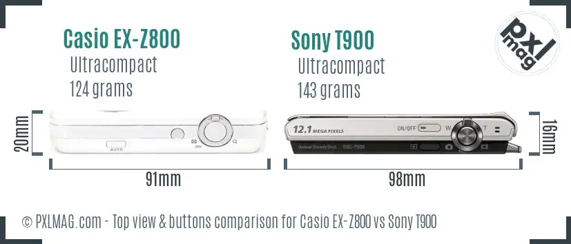 Casio EX-Z800 vs Sony T900 top view buttons comparison