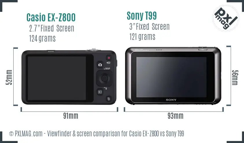 Casio EX-Z800 vs Sony T99 Screen and Viewfinder comparison