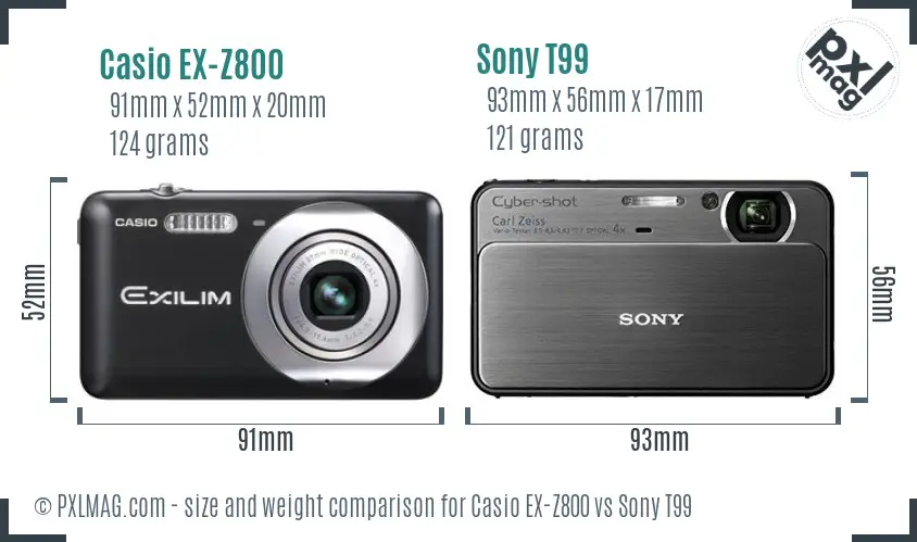 Casio EX-Z800 vs Sony T99 size comparison