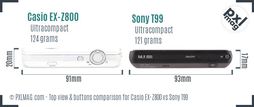 Casio EX-Z800 vs Sony T99 top view buttons comparison