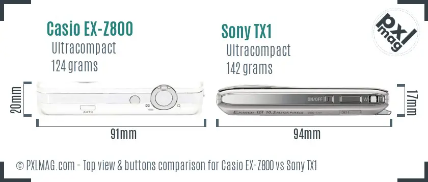 Casio EX-Z800 vs Sony TX1 top view buttons comparison Casio EX-Z800 vs Sony TX1 top view buttons comparison