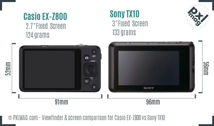Casio EX-Z800 vs Sony TX10 Screen and Viewfinder comparison