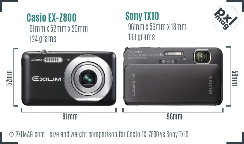 Casio EX-Z800 vs Sony TX10 size comparison