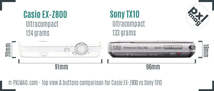 Casio EX-Z800 vs Sony TX10 top view buttons comparison