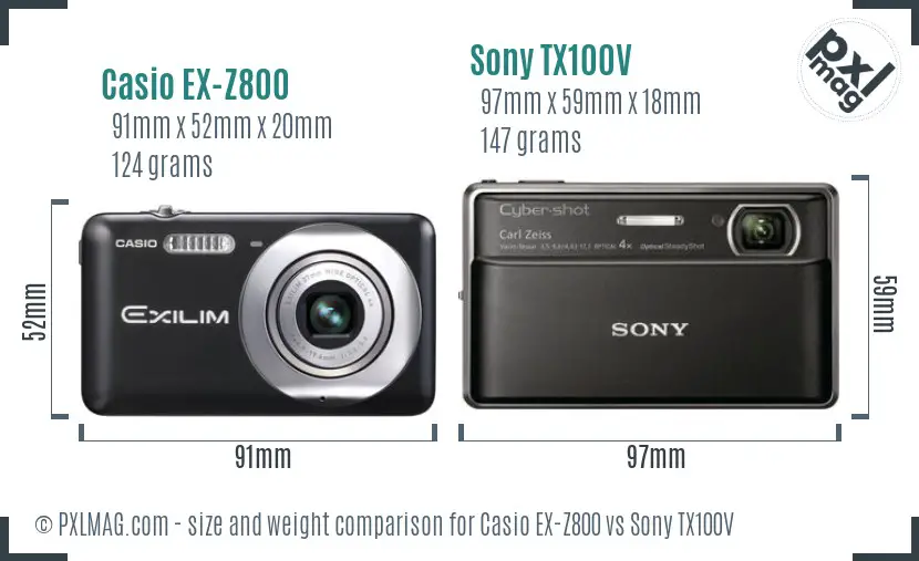 Casio EX-Z800 vs Sony TX100V size comparison