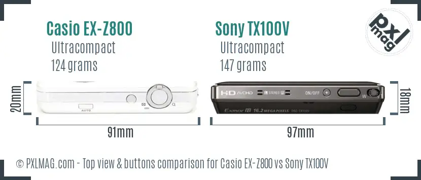 Casio EX-Z800 vs Sony TX100V top view buttons comparison