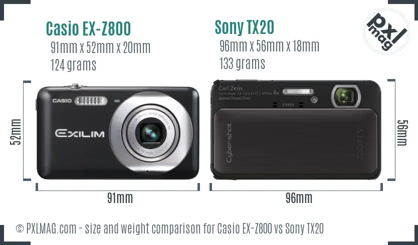 Casio EX-Z800 vs Sony TX20 size comparison