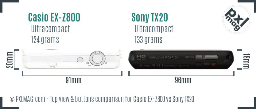 Casio EX-Z800 vs Sony TX20 top view buttons comparison