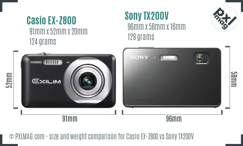 Casio EX-Z800 vs Sony TX200V size comparison