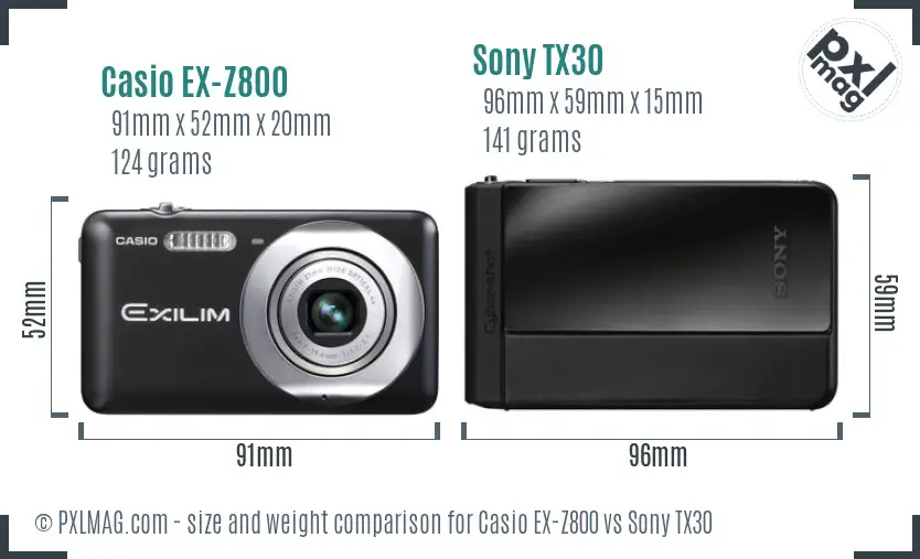 Casio EX-Z800 vs Sony TX30 size comparison