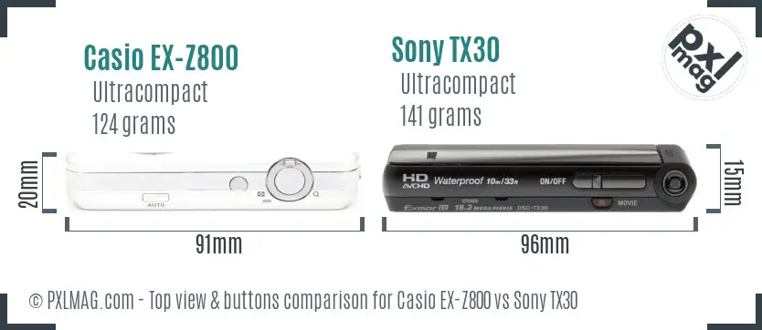 Casio EX-Z800 vs Sony TX30 top view buttons comparison