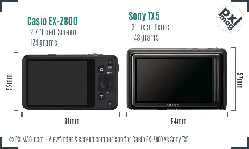 Casio EX-Z800 vs Sony TX5 Screen and Viewfinder comparison