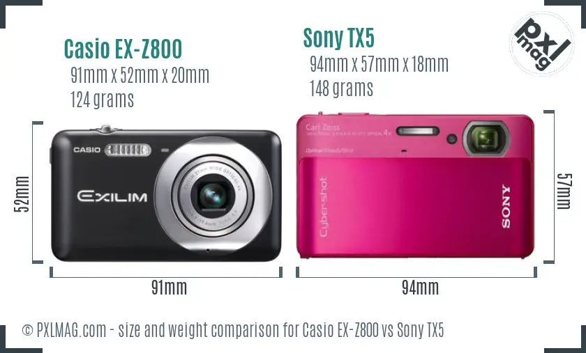 Casio EX-Z800 vs Sony TX5 size comparison