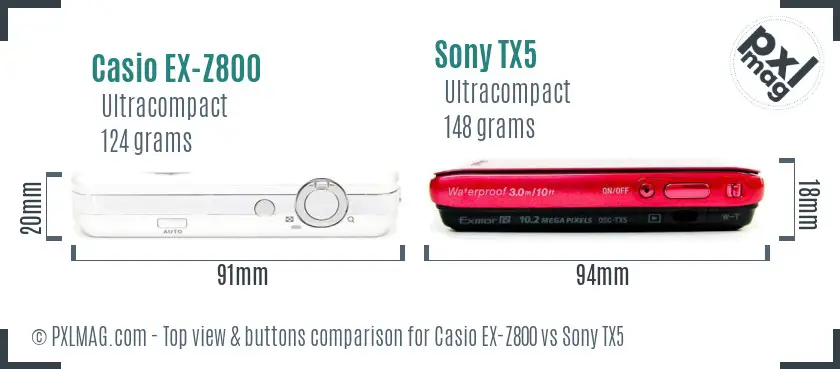 Casio EX-Z800 vs Sony TX5 top view buttons comparison