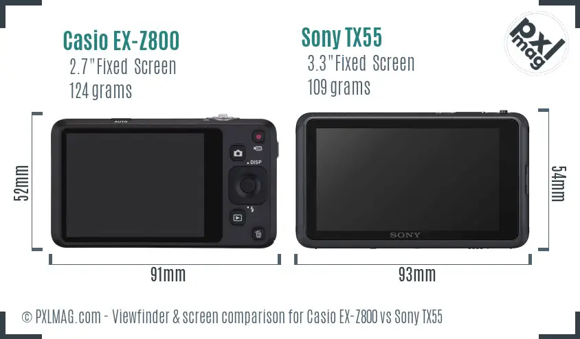 Casio EX-Z800 vs Sony TX55 Screen and Viewfinder comparison