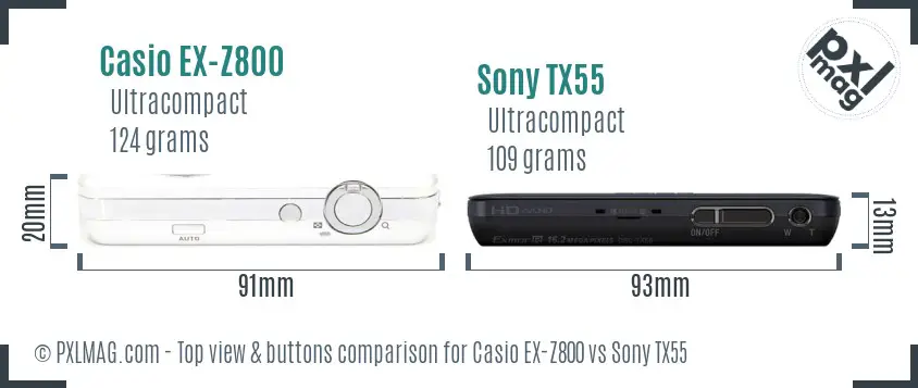 Casio EX-Z800 vs Sony TX55 top view buttons comparison