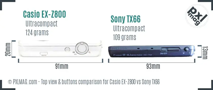 Casio EX-Z800 vs Sony TX66 top view buttons comparison