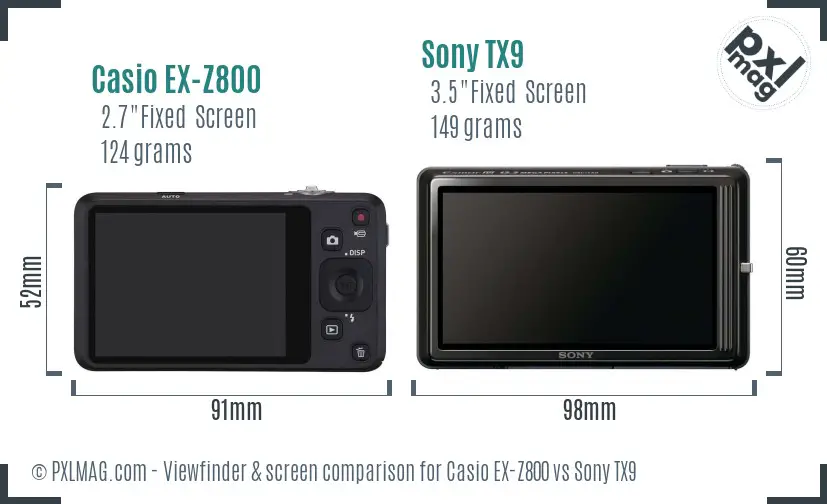 Casio EX-Z800 vs Sony TX9 Screen and Viewfinder comparison