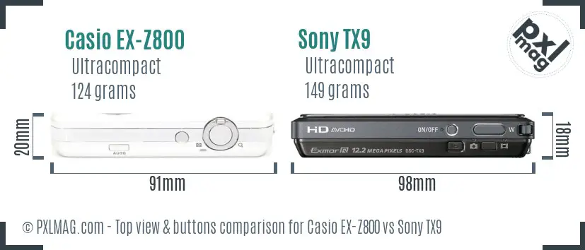 Casio EX-Z800 vs Sony TX9 top view buttons comparison