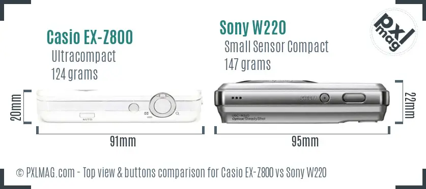 Casio EX-Z800 vs Sony W220 top view buttons comparison Casio EX-Z800 vs Sony W220 top view buttons comparison