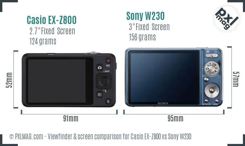 Casio EX-Z800 vs Sony W230 Screen and Viewfinder comparison