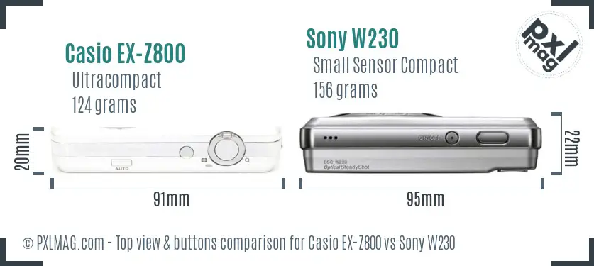 Casio EX-Z800 vs Sony W230 top view buttons comparison