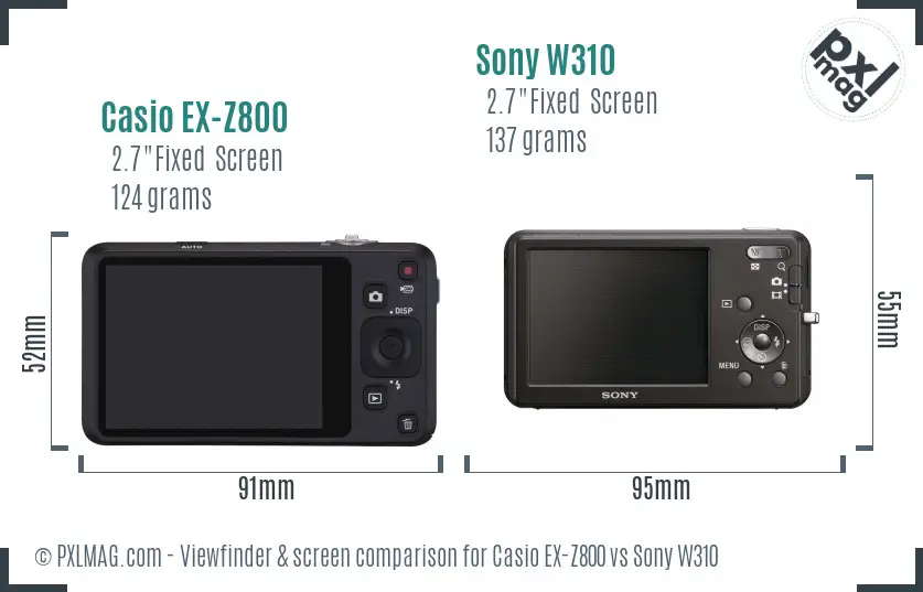 Casio EX-Z800 vs Sony W310 Screen and Viewfinder comparison