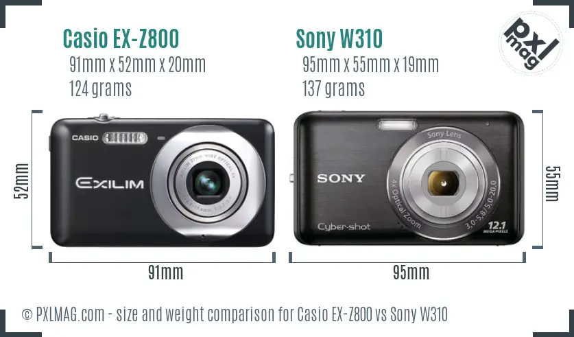 Casio EX-Z800 vs Sony W310 size comparison