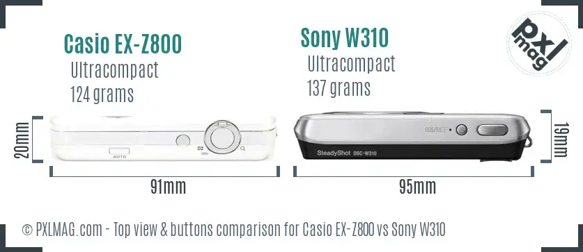 Casio EX-Z800 vs Sony W310 top view buttons comparison